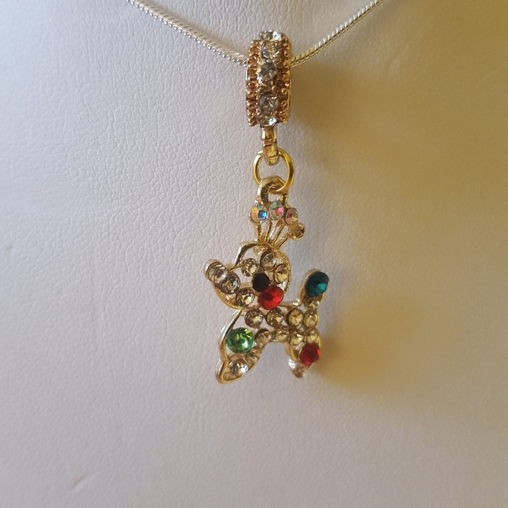 Crystal dog pendant on gold chain